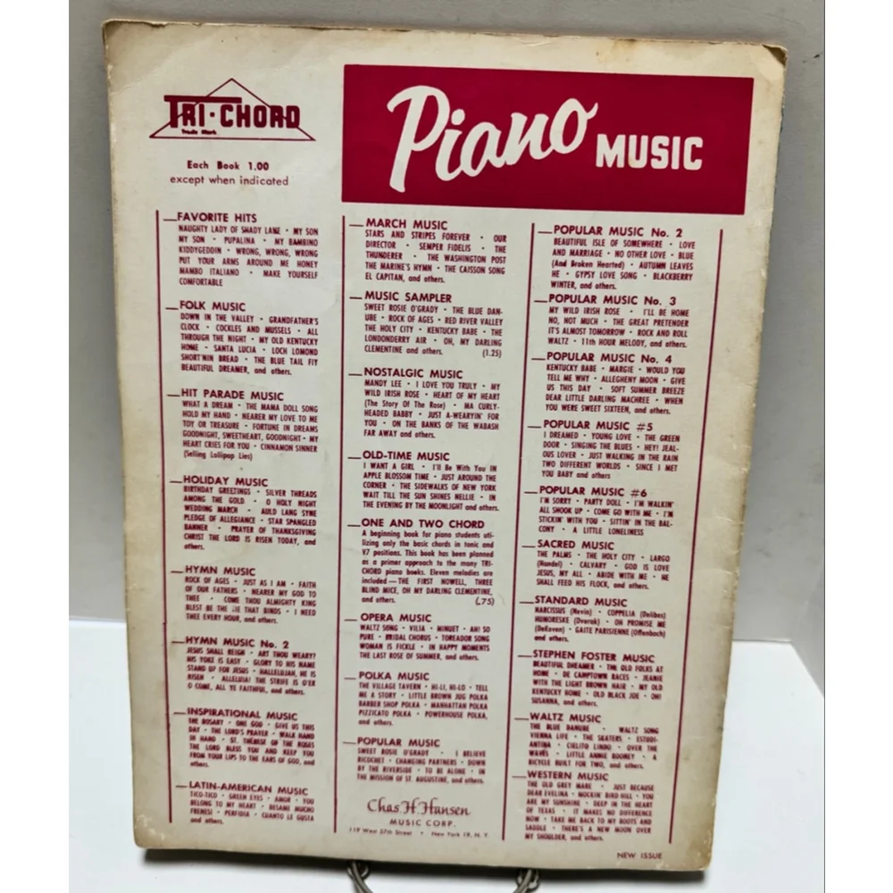 1958 William Stickles Tri-Chord Piano Popular Music No. 9 Songbook Chas H. Hanse